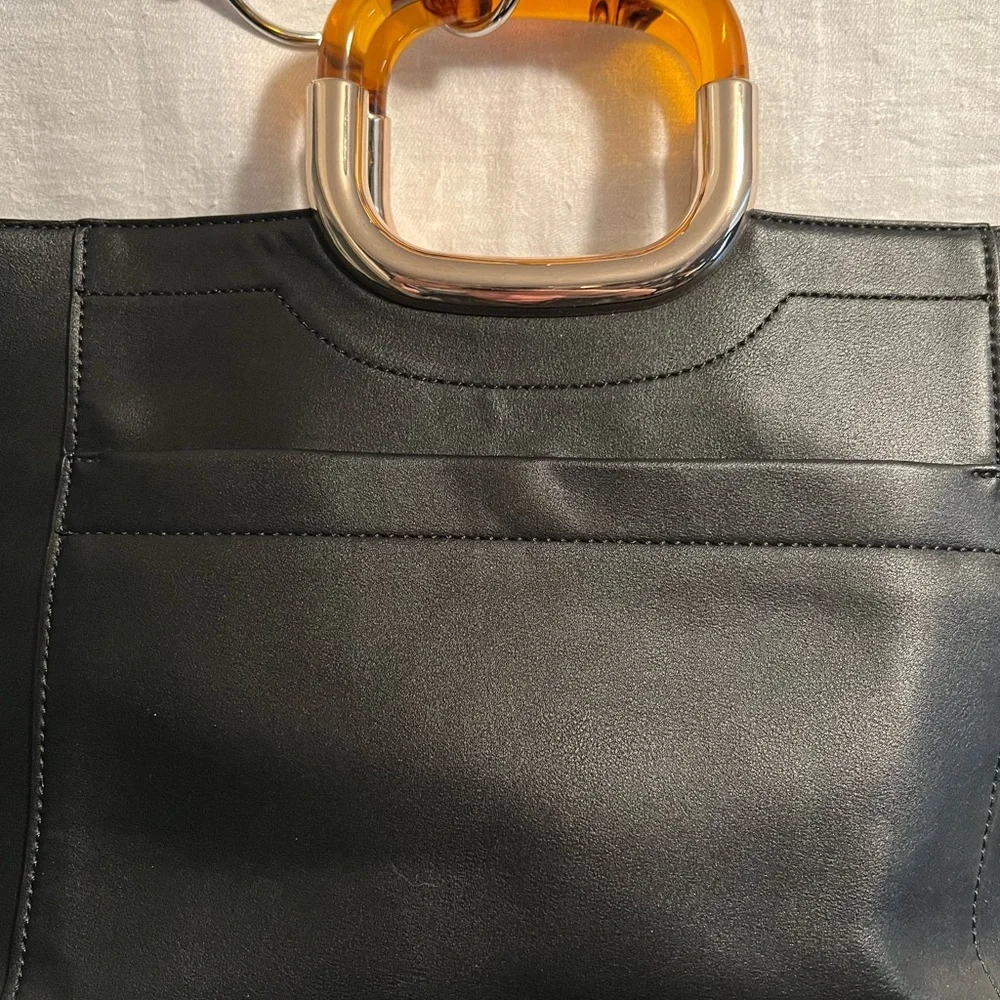 Black and Gold Structured Tote with Unique Handles by Kelly& Katie